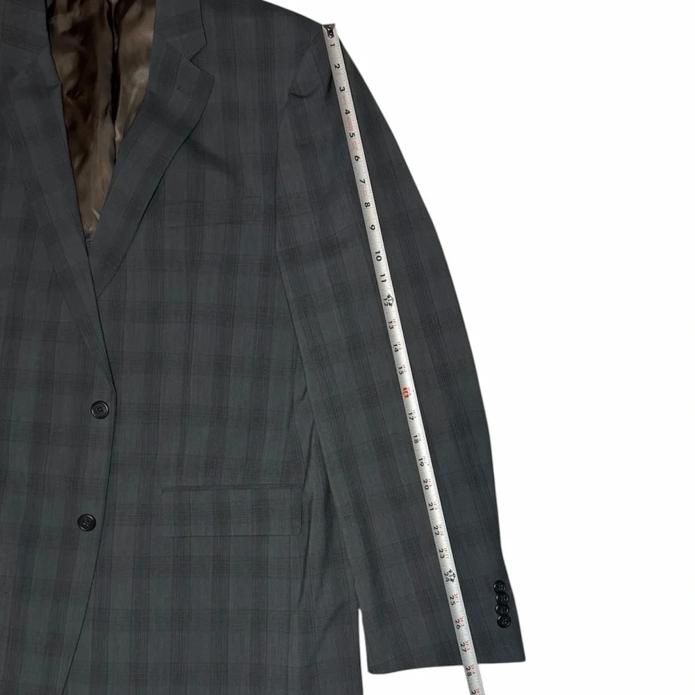 John Varvatos Window Pane Plaid Gray Wool Blend 2 Button Blazer 48‎ Long